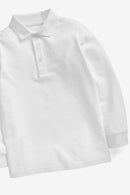 Listers Schoolwear Age 3-16 White 100% Cotton School Plain Polo Shirt Long Sleeve Childrens Boys Girls P.E.