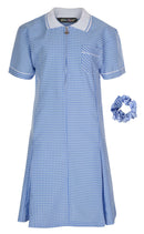 Girl's School Uniform Pleated Gingham Summer Dress + Hair Bobble Age 3 4 5 6 7 8 9 10 11 12 13 14 15 16 17 18 Years