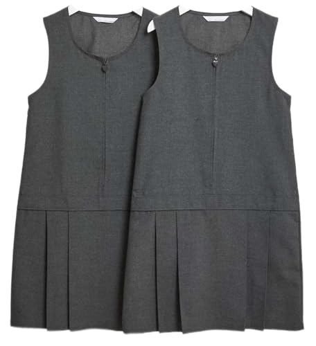 Two-pack of girls' pleated school pinafores in grey