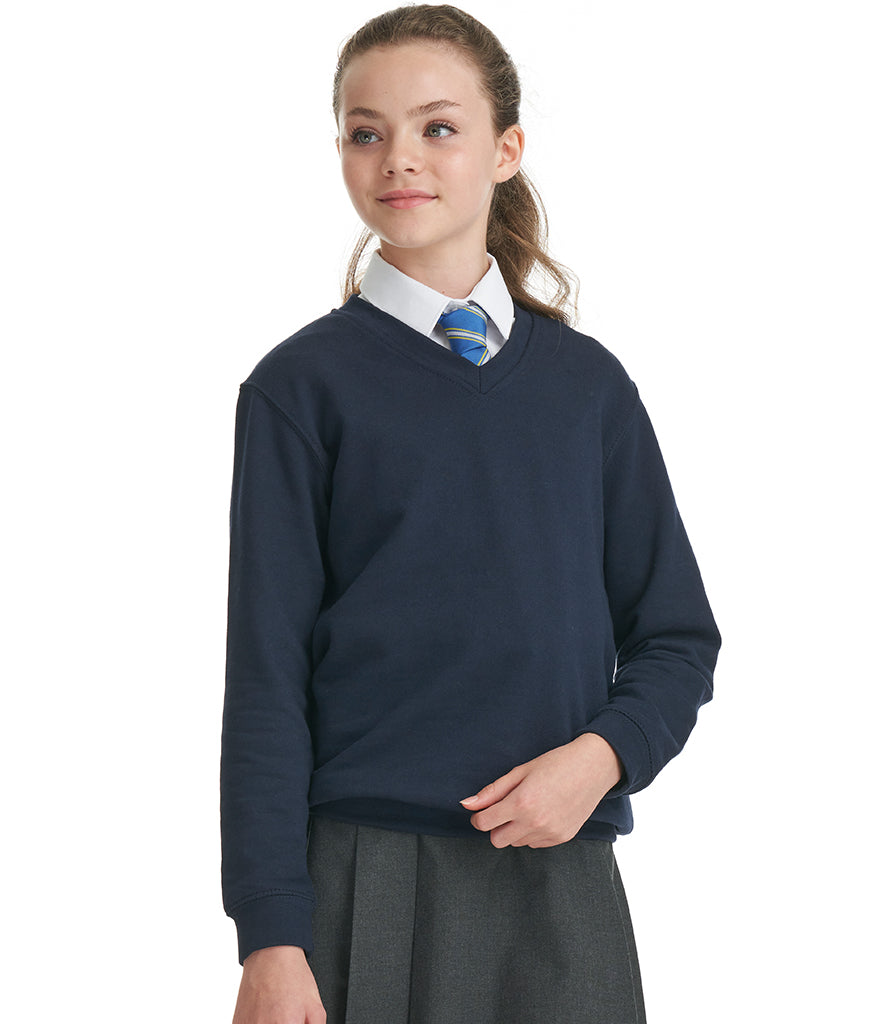 Navy V-neck school sweatshirt in fleece