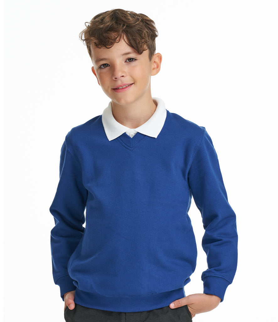 Royal blue V-neck school sweatshirt in fleece