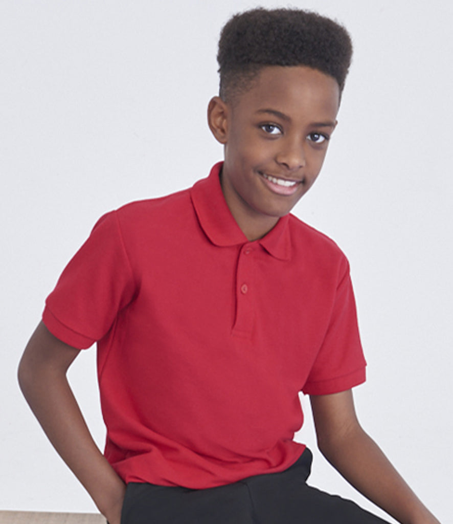 Red short-sleeve school polo shirt in cotton
