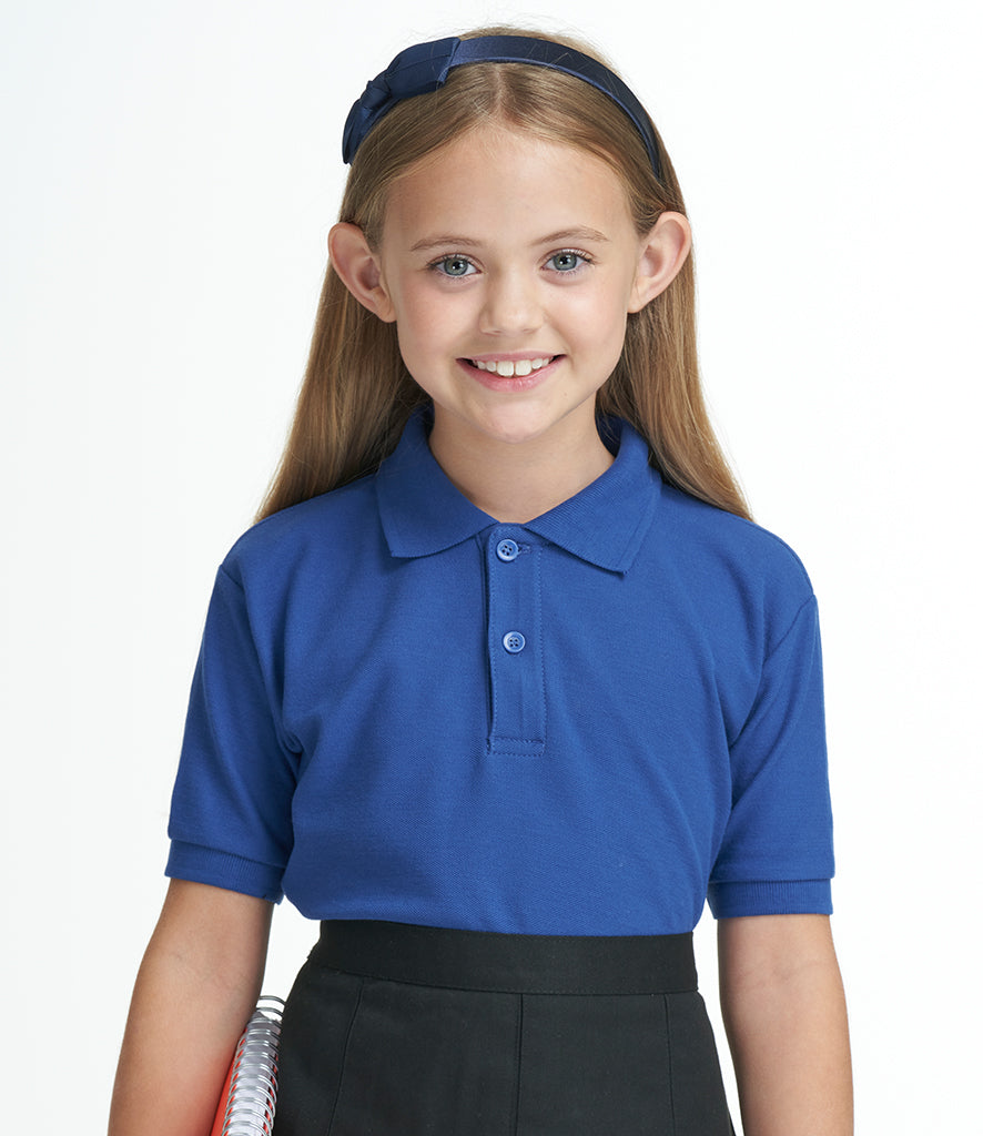 Royal blue short-sleeve school polo shirt in cotton