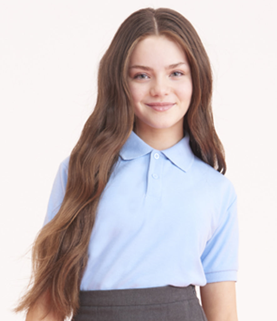 Sky blue short-sleeve school polo shirt in cotton