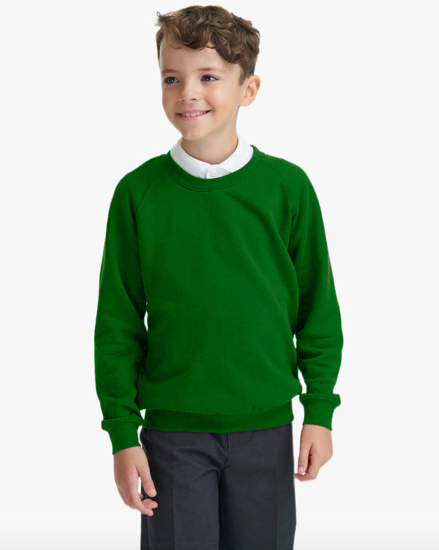 Kelly green crew-neck school sweatshirt in fleece