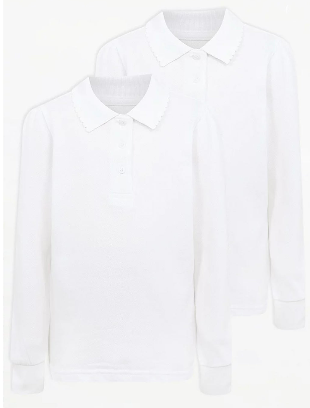Girls' white long-sleeve school polo shirt in cotton