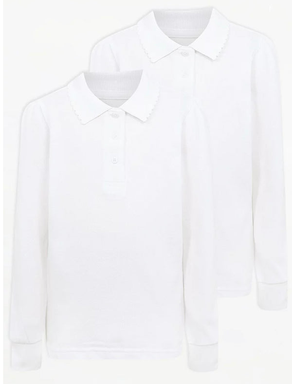Girls Polo Shirt Long Sleeve - White