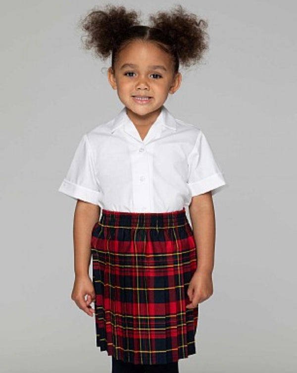 Girls Blouse Revere Collar Shirt - Short Sleeve (White)