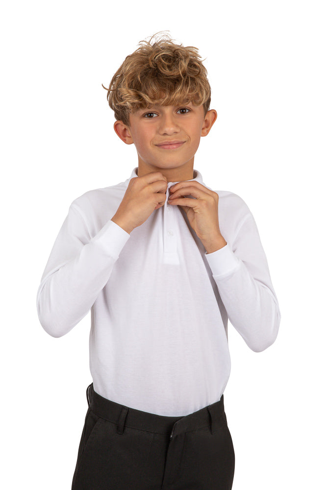 Listers Schoolwear Age 3-16 White 100% Cotton School Plain Polo Shirt Long Sleeve Childrens Girls Girls P.E.