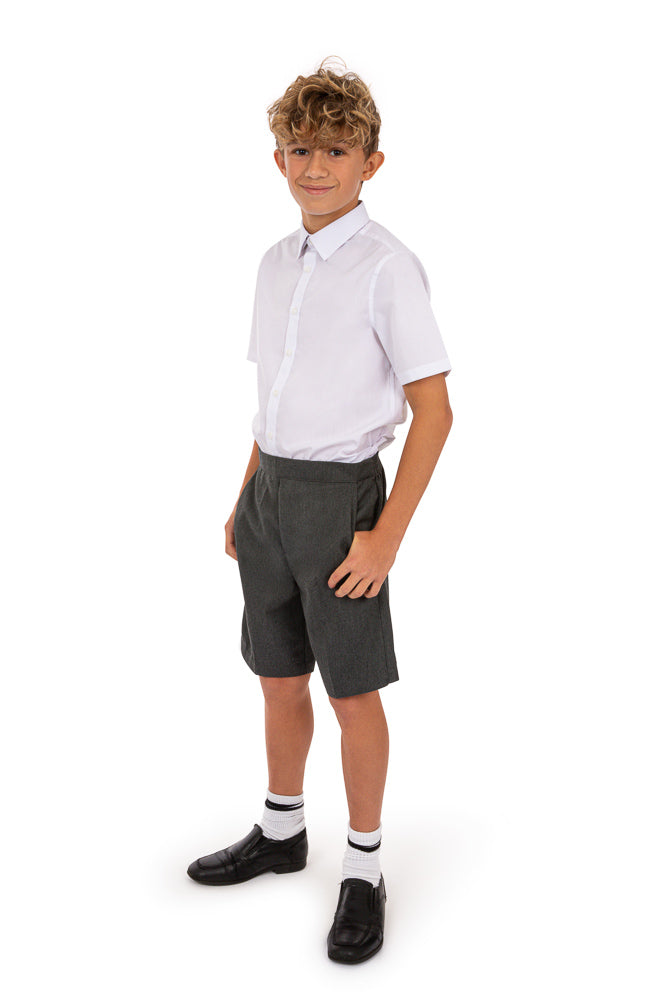 Boys Pull-Up School Shorts Twin Pack – Elasticated Waist – Black, Grey – Ages 3–18