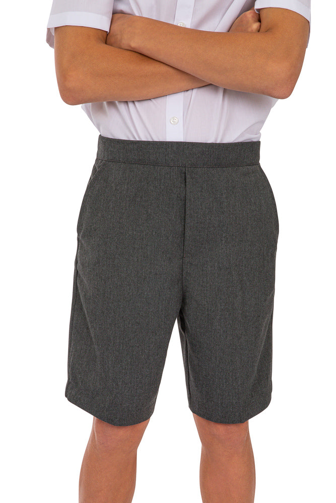 Boys Pull-Up School Shorts Twin Pack – Elasticated Waist – Black, Grey – Ages 3–18