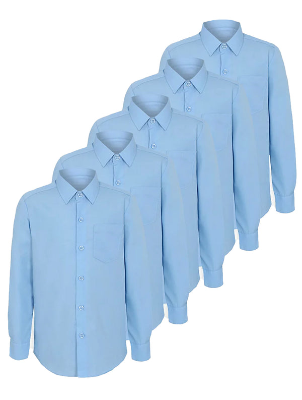 Boys Sky Blue Long Sleeve School Shirt - Plus Fit