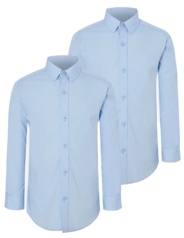 Boys Sky Blue Long Sleeve School Shirt - Regular Fit