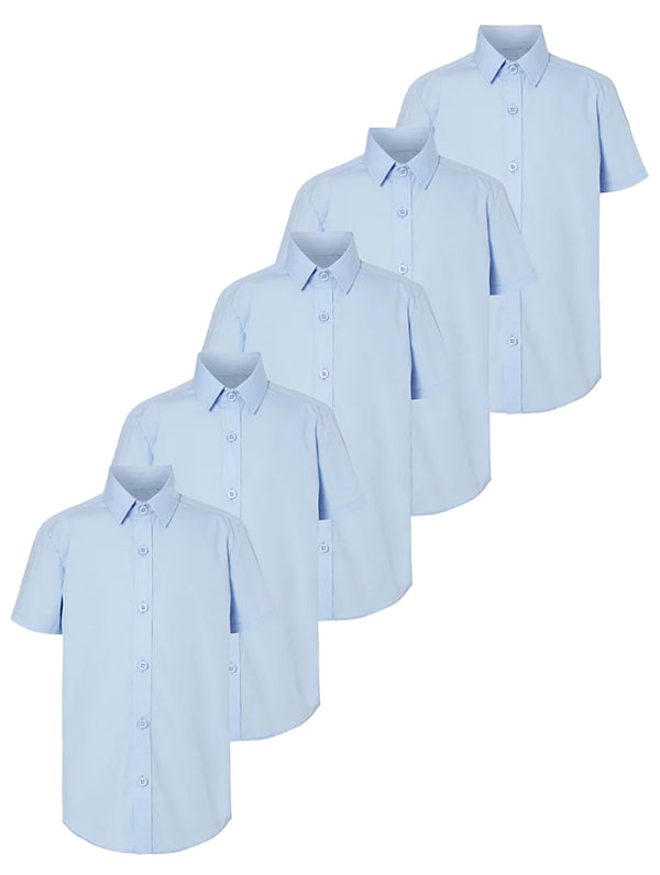 Boys Sky Blue Short Sleeve School Shirt - Plus Fit
