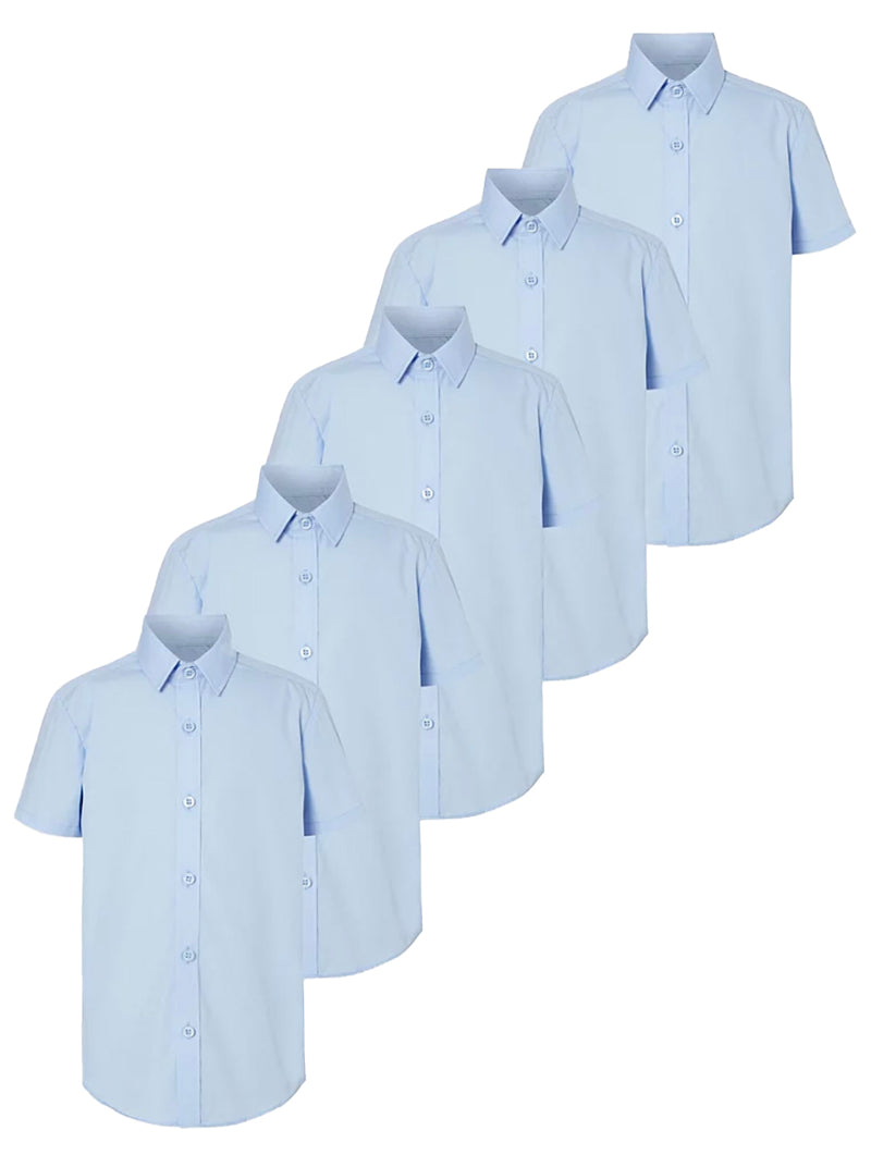 Boys Sky Blue Short Sleeve School Shirt - Plus Fit