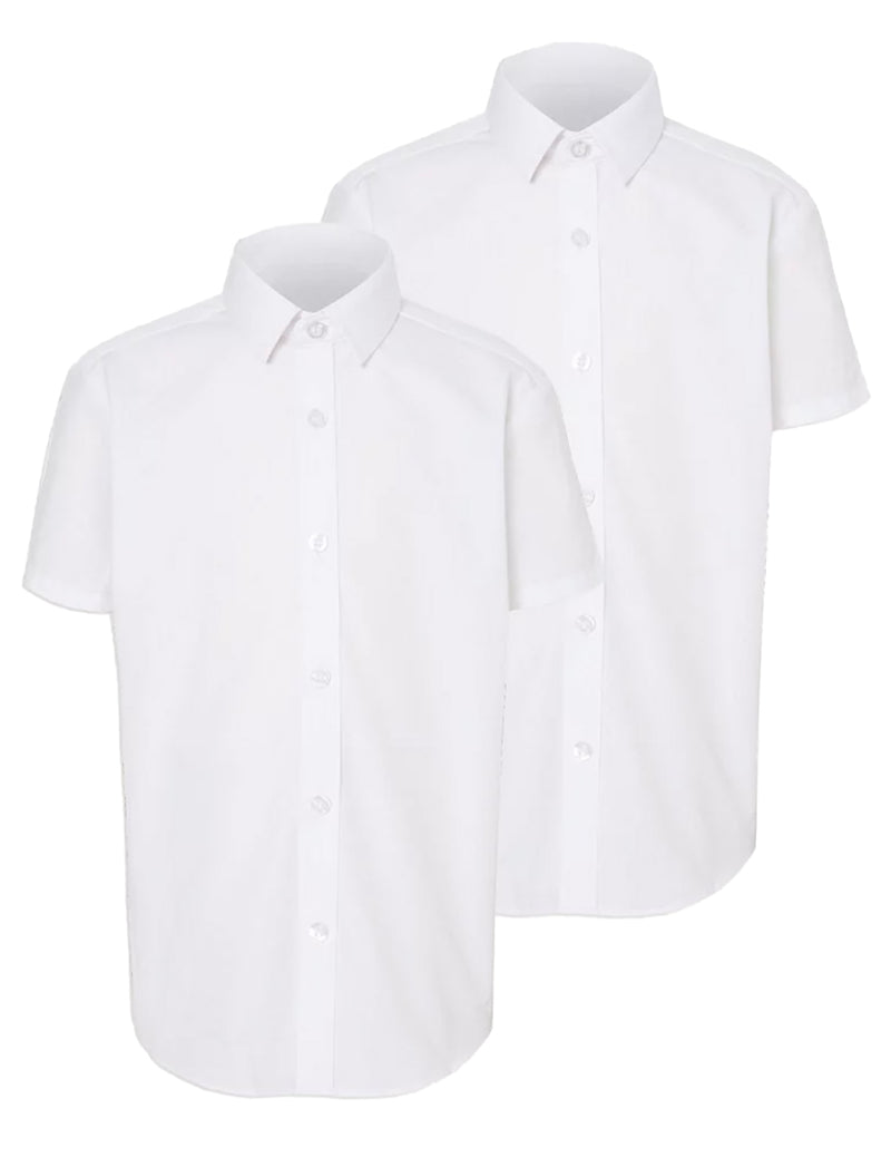 Boys White Short Sleeve School Shirt - Plus Fit
