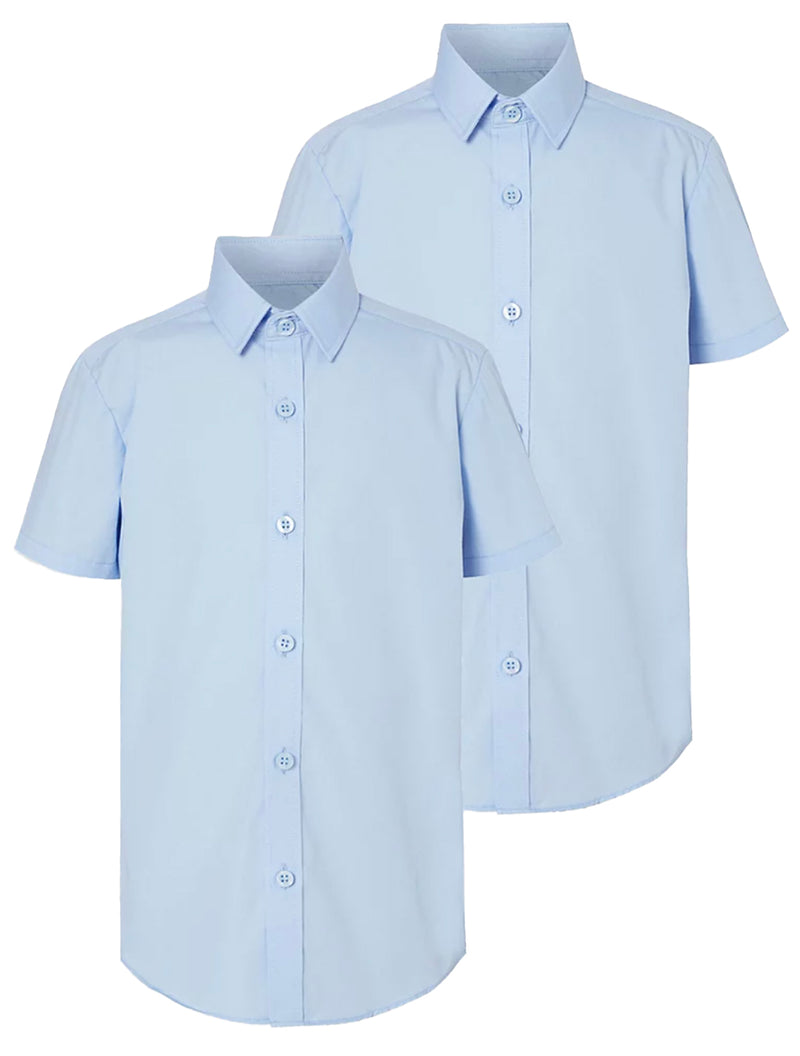 Boys Sky Blue Short Sleeve School Shirt - Plus Fit