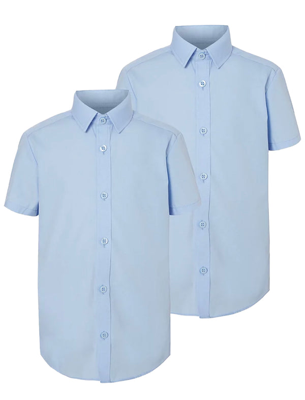 Boys Short Sleeve School Shirt - Slim Fit (Sky Blue)