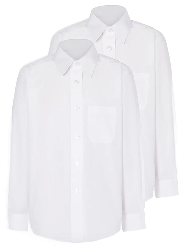 Boys Long Sleeve School Shirt - Slim Fit (White)