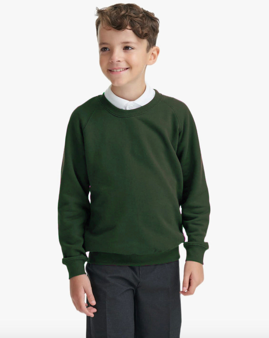 Bottle green crew-neck school sweatshirt in fleece