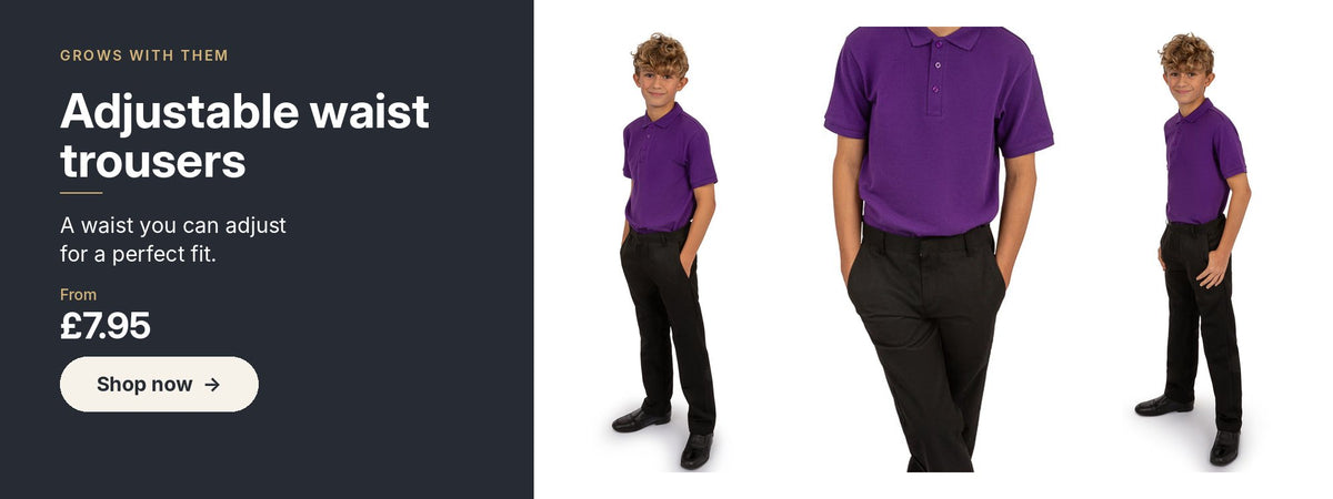 Adjustable waist school trousers from £7.95 – shop now