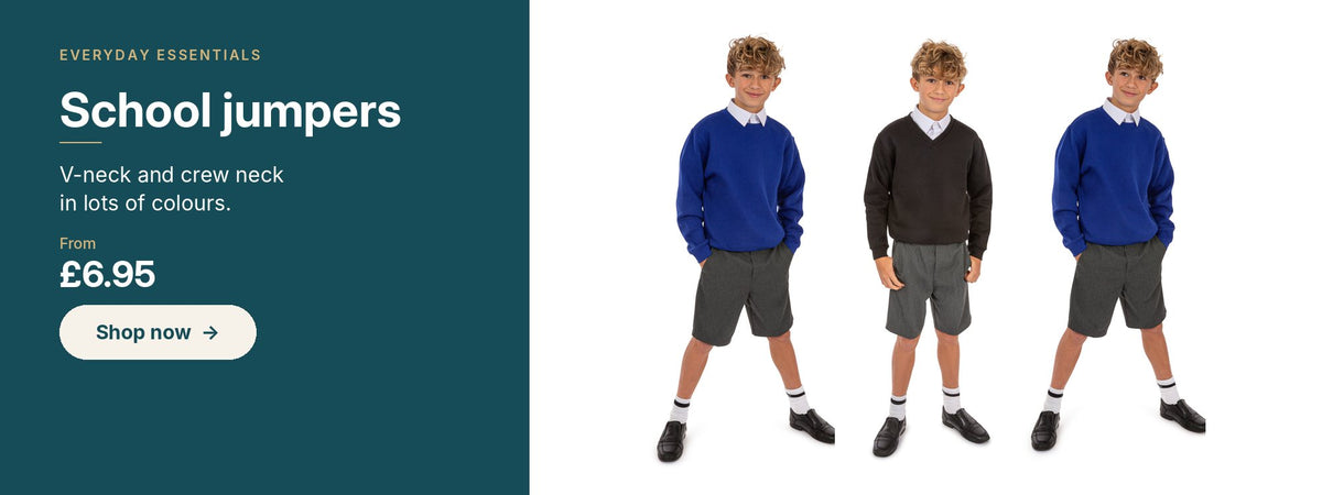 School jumpers, V-neck and crew neck, from £6.95 – shop now