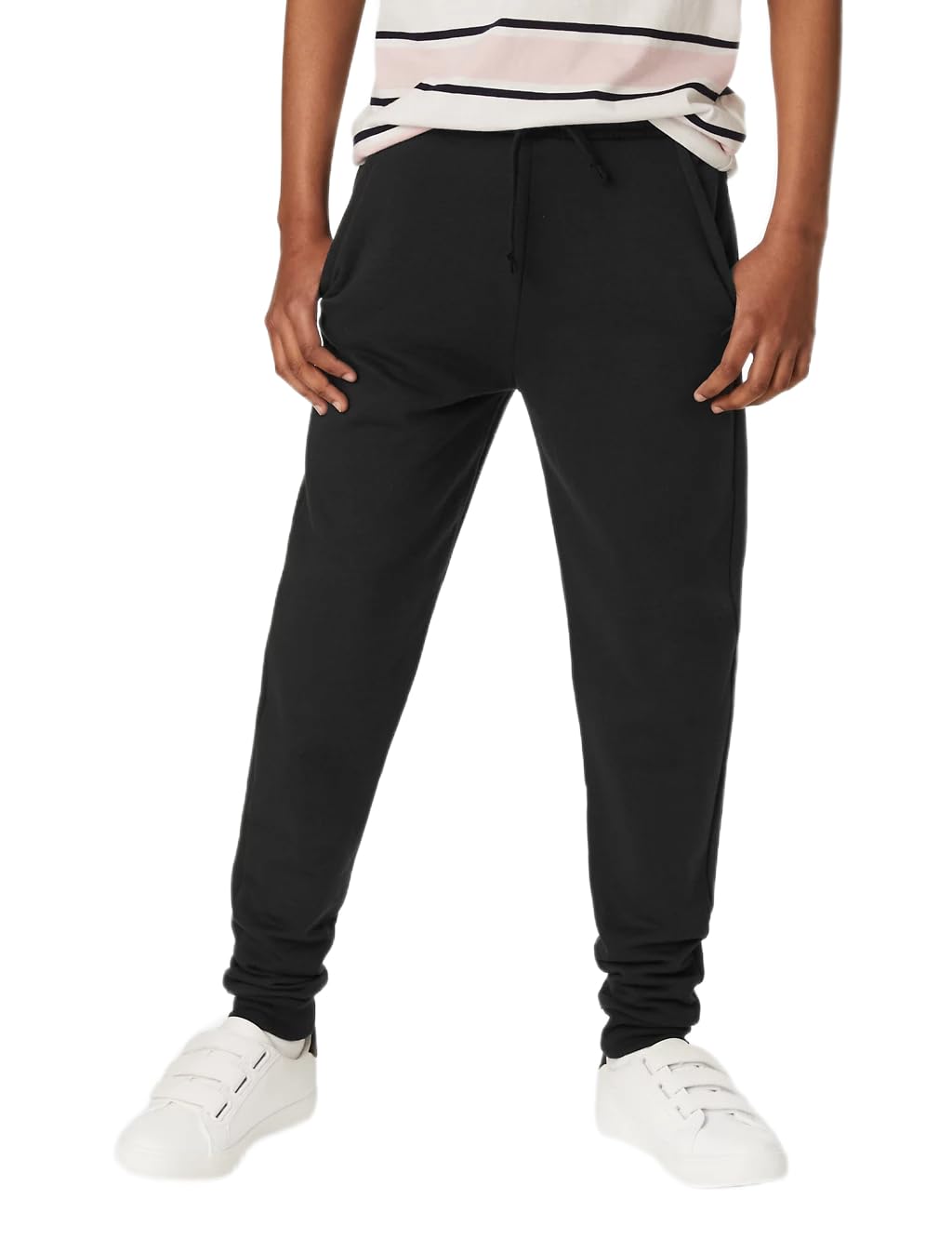 Kids' plain slim-fit cuffed joggers in black