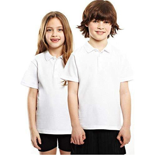 Age 3-16 White 100% Cotton School Plain Polo Shirt Short Sleeve Childrens Boys Girls P.E.