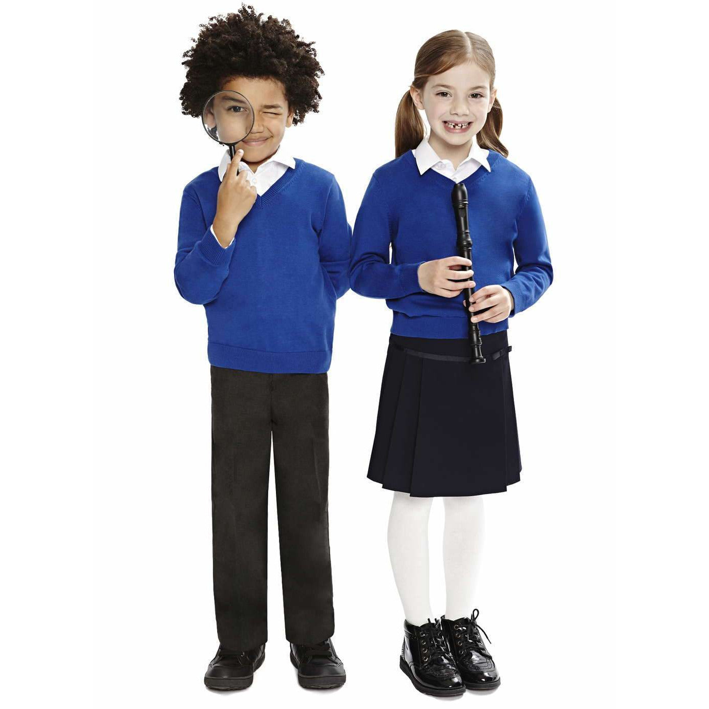 Boys Girls Unisex Knitted School Jumper Sweatshirt Jumper V Neck School Ages 4-18 + Adult Size - 7 Colours