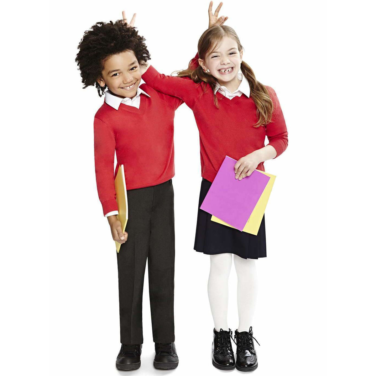 Boys Girls Unisex Knitted School Jumper Sweatshirt Jumper V Neck School Ages 4-18 + Adult Size - 7 Colours