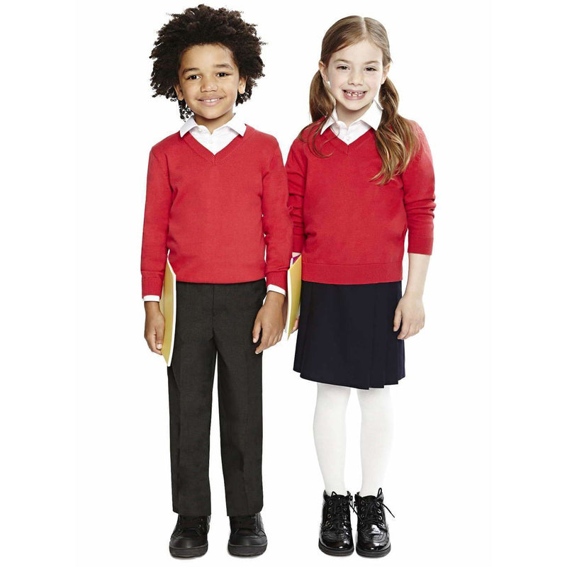 Boys Girls Unisex Knitted School Jumper Sweatshirt Jumper V Neck School Ages 4-18 + Adult Size - 7 Colours