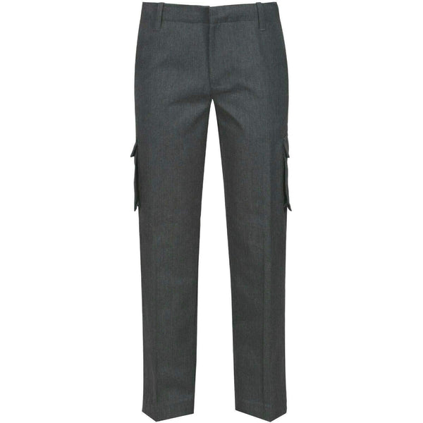 Boys Slim Fit Grey School Trousers Adjustable Waist Cargo Pocket 2-12 Yrs