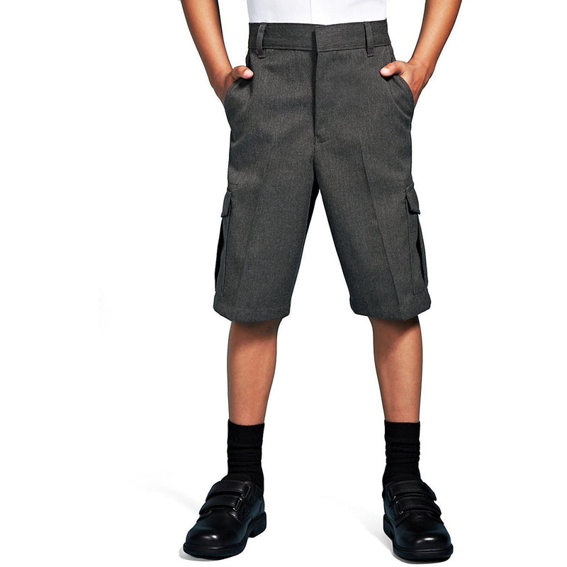 Boys Smart School Uniform Cargo Shorts Age 2-16 Years Black Grey - Adjustable Waist