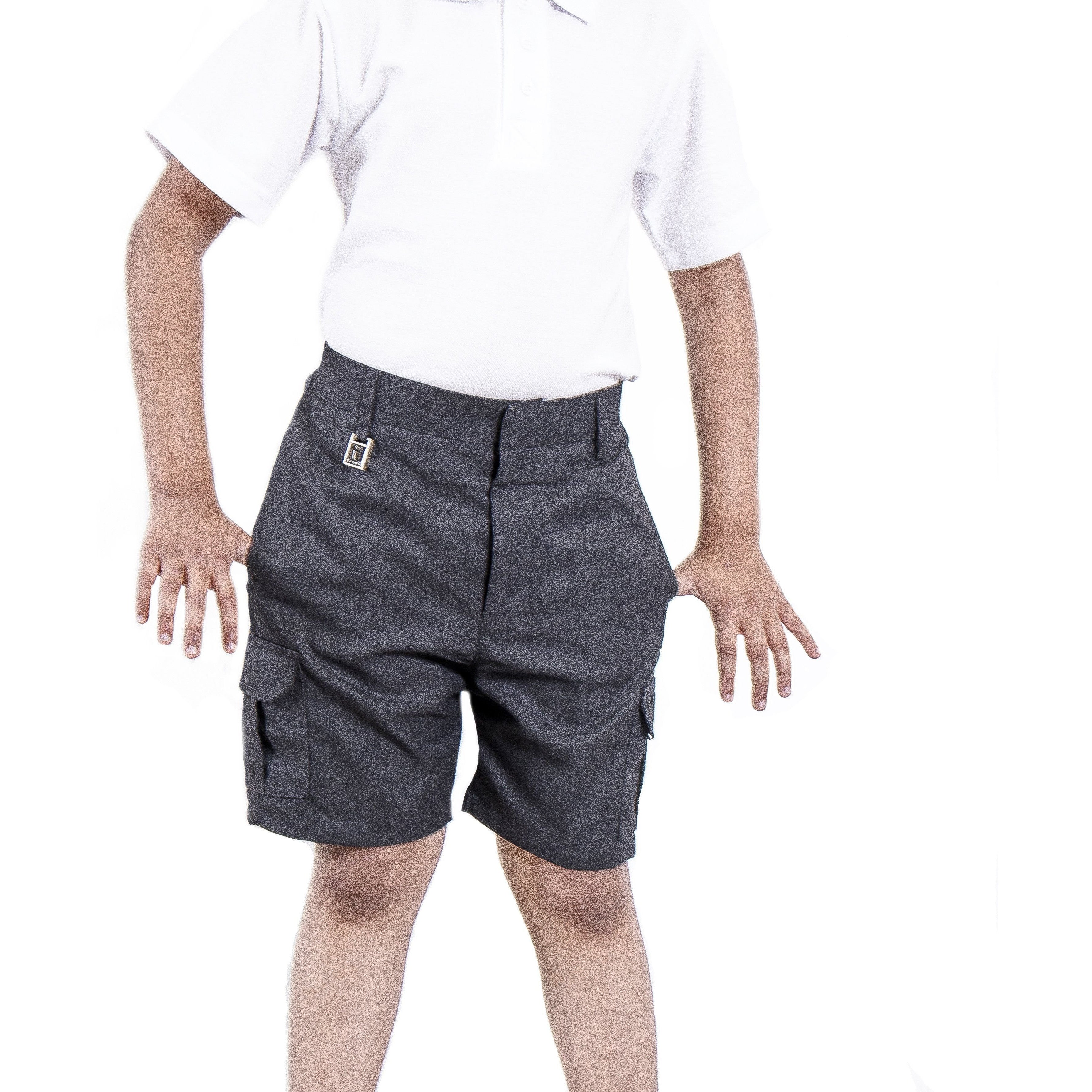 Boys Smart School Uniform Cargo Shorts Age 2-16 Years Black Grey - Adjustable Waist