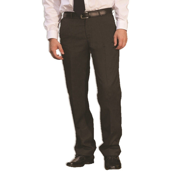Boys Sturdy Fit School Trousers Plus Fit Elasticated Waist (Ages 7-16) XS - 3XL Generous Fit Wider Waist Shorter Leg - Black Grey