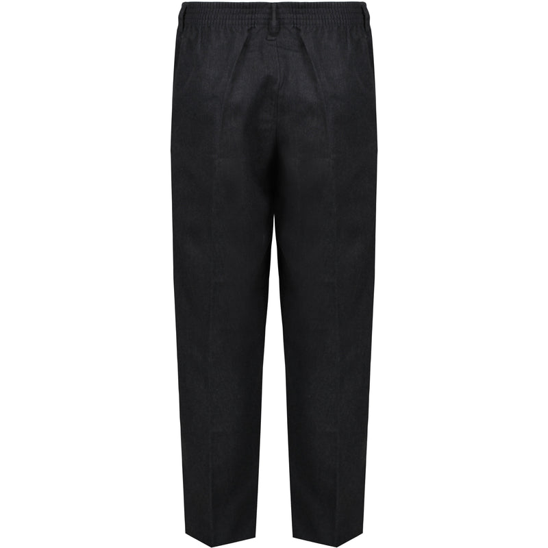 Boys Sturdy Fit School Trousers Plus Fit Elasticated Waist (Ages 7-16) XS - 3XL Generous Fit Wider Waist Shorter Leg - Black Grey
