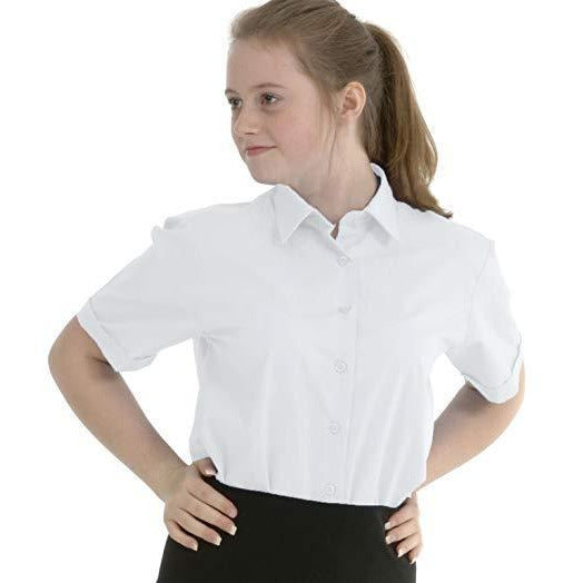Girls School Shirt Blouse (Twin-Pack) Short Sleeved Non Iron Easy Care Ages 4-16 Regular Fit
