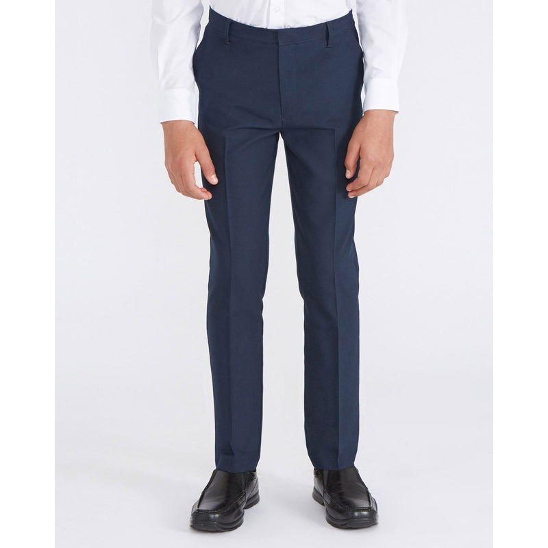 Senior Boys Slim Fit Black Charcoal Grey Navy Slim Leg Adjustable Waist School Trousers (Short Regular and Long Leg)